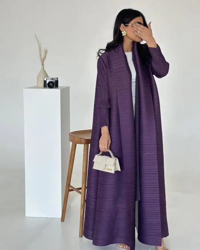 Plum Elegance Pleated Abaya - Image 2