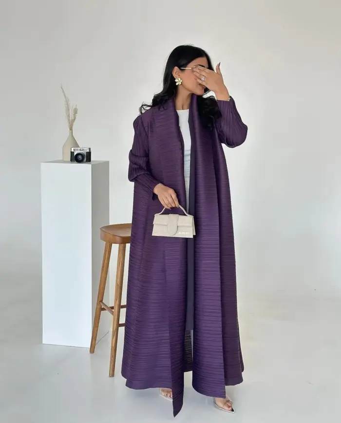 Plum Elegance Pleated Abaya - Image 3