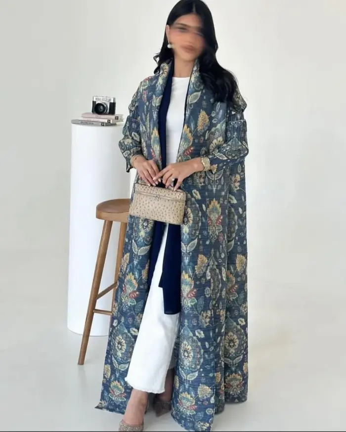 Royal Teal Floral Abaya - Image 2