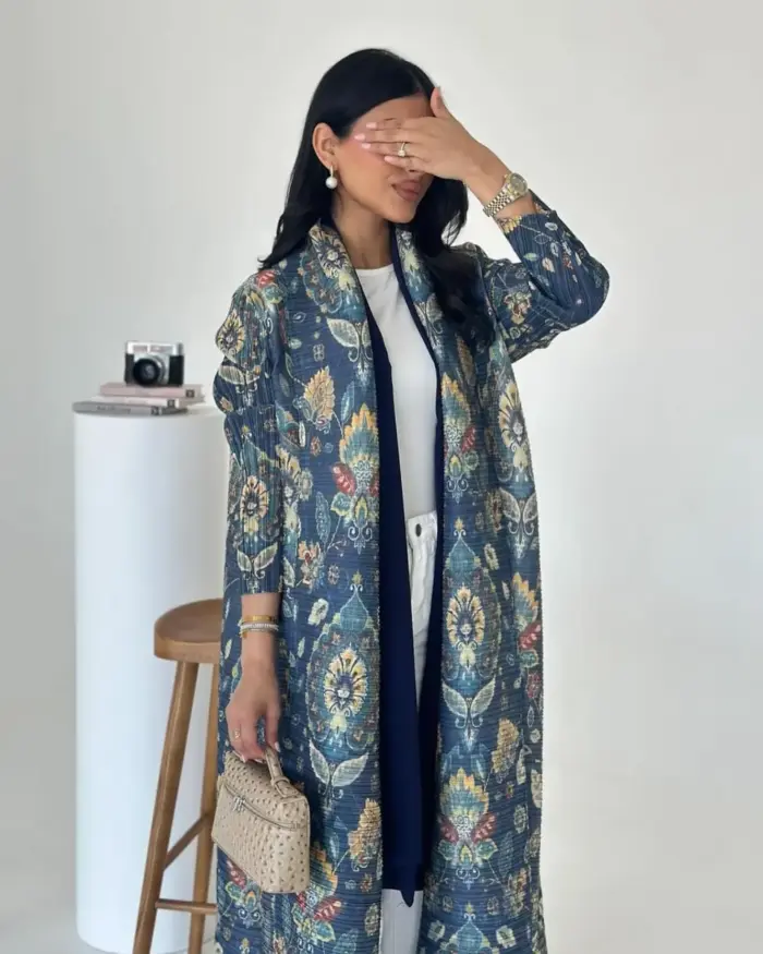 Royal Teal Floral Abaya - Image 3
