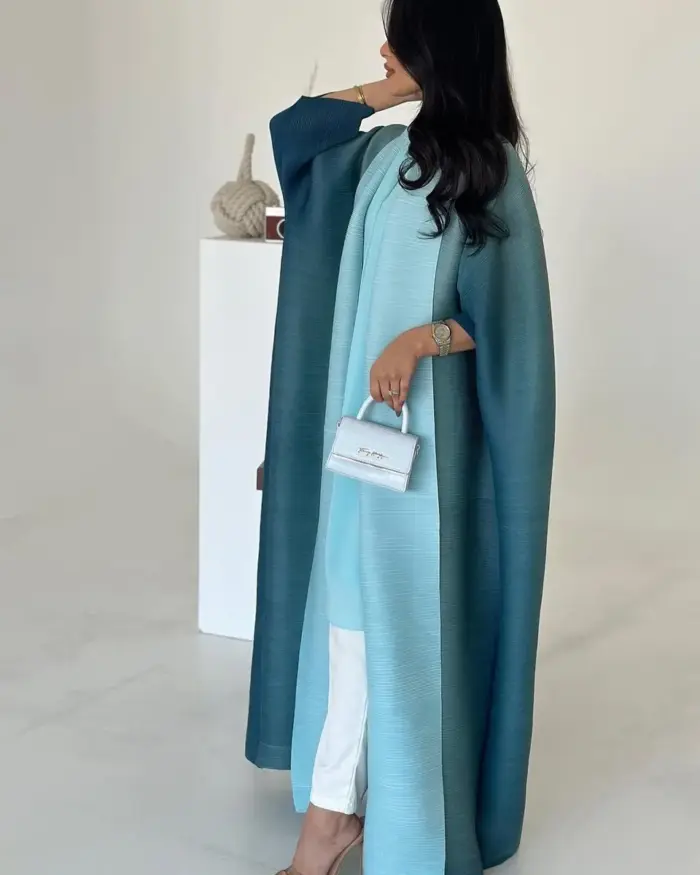 Teal Aqua Dual Tone Open Abaya
