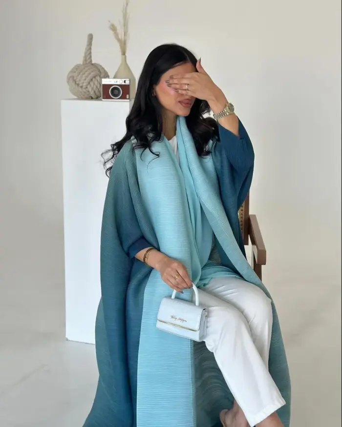 Teal Aqua Dual Tone Open Abaya - Image 3
