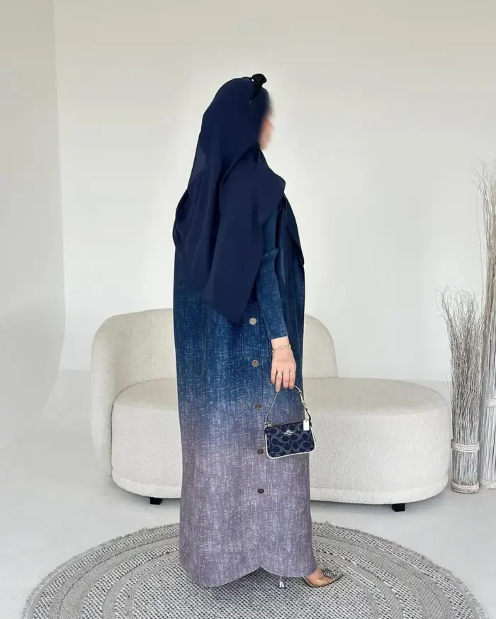 Navy Ombre Belted Abaya - Image 3
