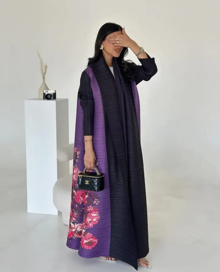 Royal Plum Floral Abaya - Image 3