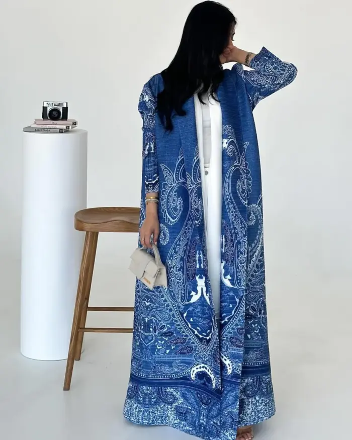 Royal Indigo Paisley Abaya - Image 3
