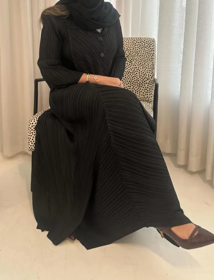 Midnight Pleated Button Abaya