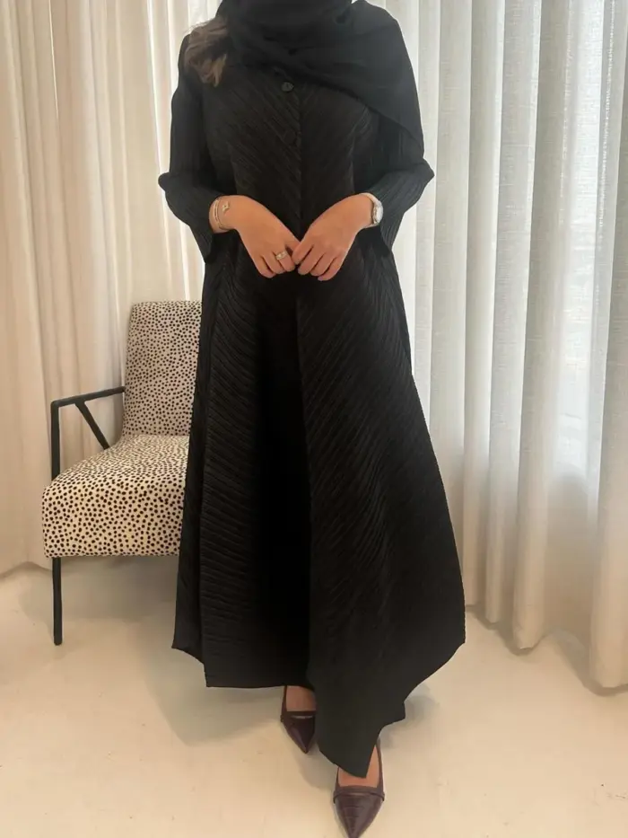Midnight Pleated Button Abaya - Image 2