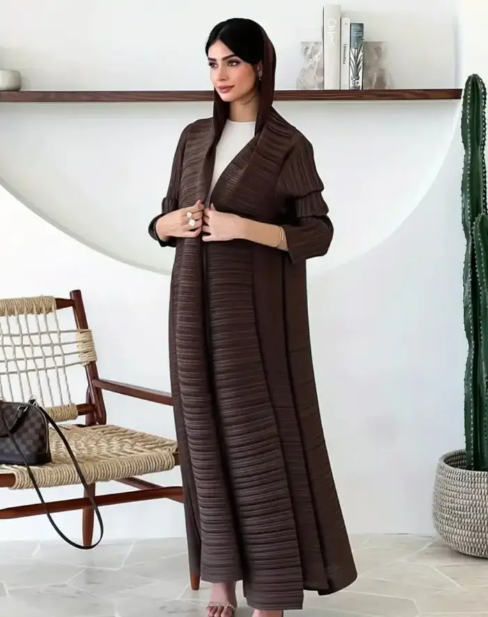Espresso Luxe Pleated Abaya - Image 2