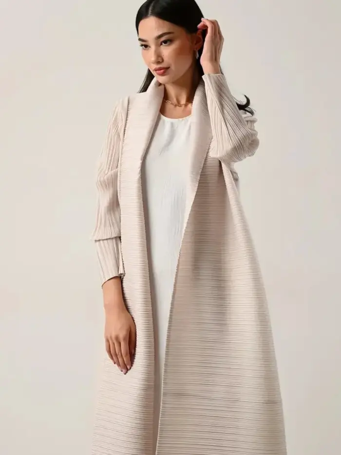 Soft Ivory Pleated Abaya - Image 2