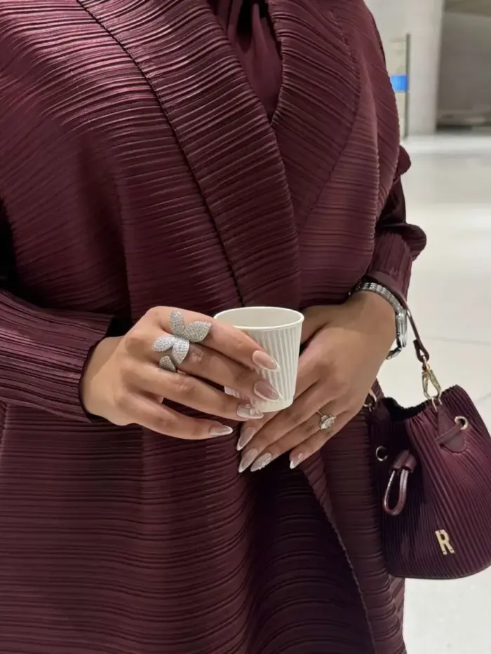 Burgundy Pleated Classic Abaya - Image 5