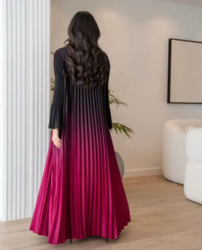 Smoky Fuchsia Ombre Pleated Abaya