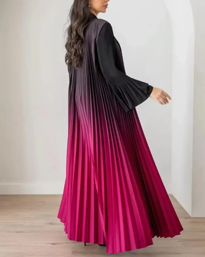 Smoky Fuchsia Ombre Pleated Abaya - Image 2