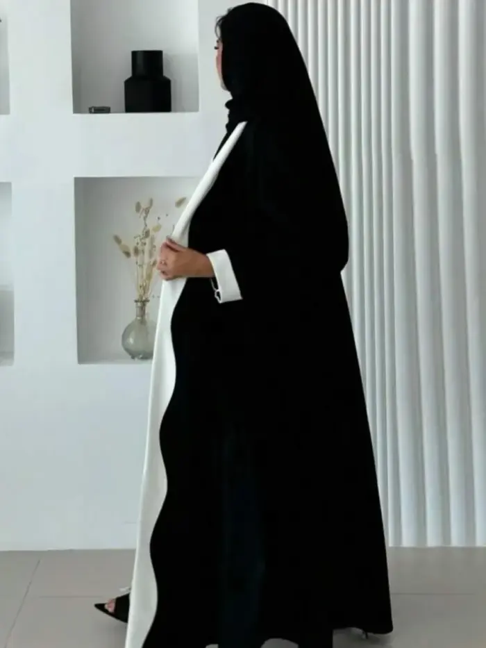 Classic Noir Contrast Abaya - Image 2
