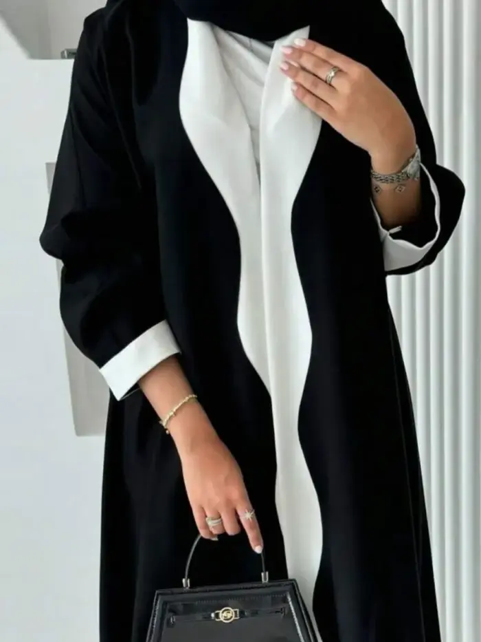 Classic Noir Contrast Abaya - Image 4