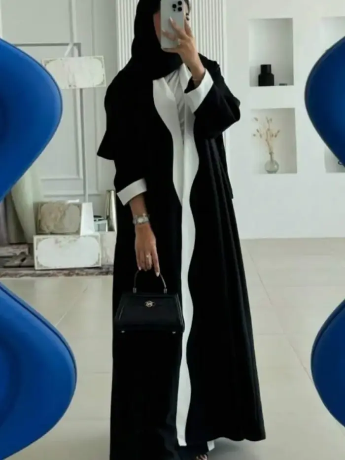 Classic Noir Contrast Abaya - Image 5