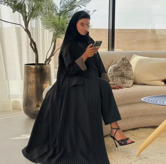Noir Pinstripe Tailored Abaya