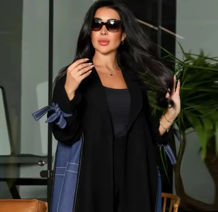 Midnight Denim Contrast Abaya - Image 2