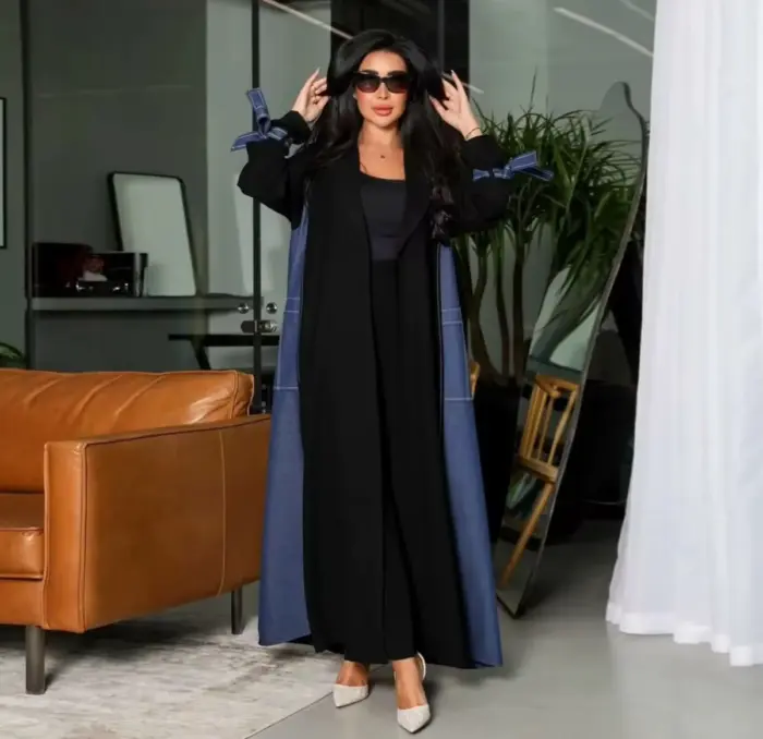 Midnight Denim Contrast Abaya - Image 3