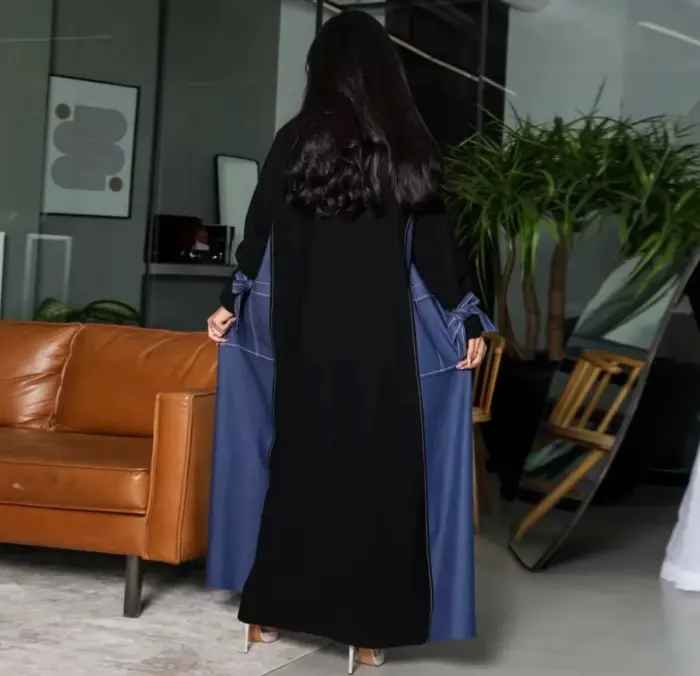Midnight Denim Contrast Abaya - Image 4